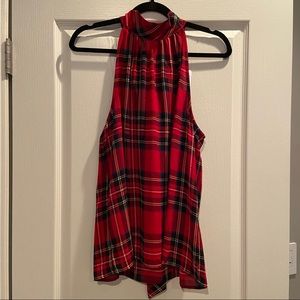 J Crew Factory Tartan tie-neck tank top